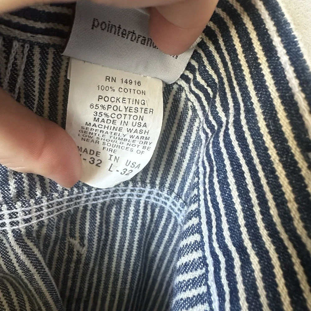 Pointer Brand USA Hickory Striped Denim Carpenter Pant Railroad Blue Sz 32 x 32